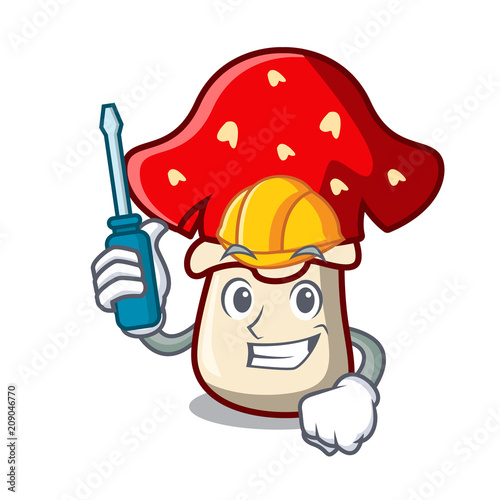 Automotive amanita mushroom mascot cartoon photo