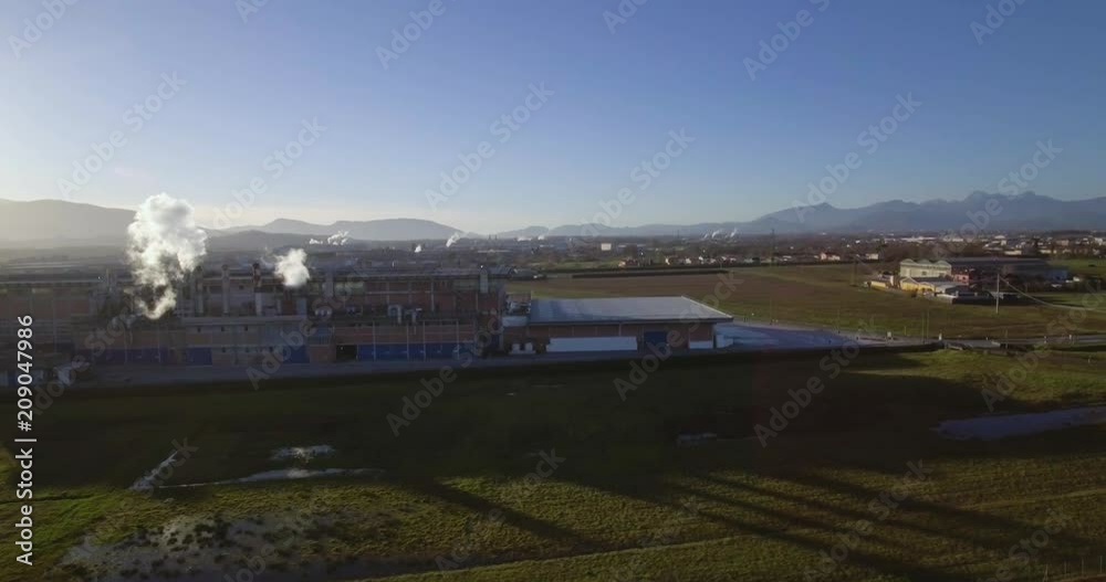 Aerial, a paper mill in the countryside in Italy Aerial, a paper mill in the countryside in Italy