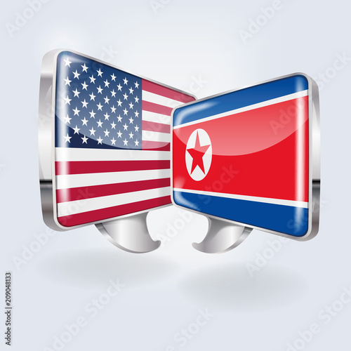 Sprechblasen mit USA und Nordkorea