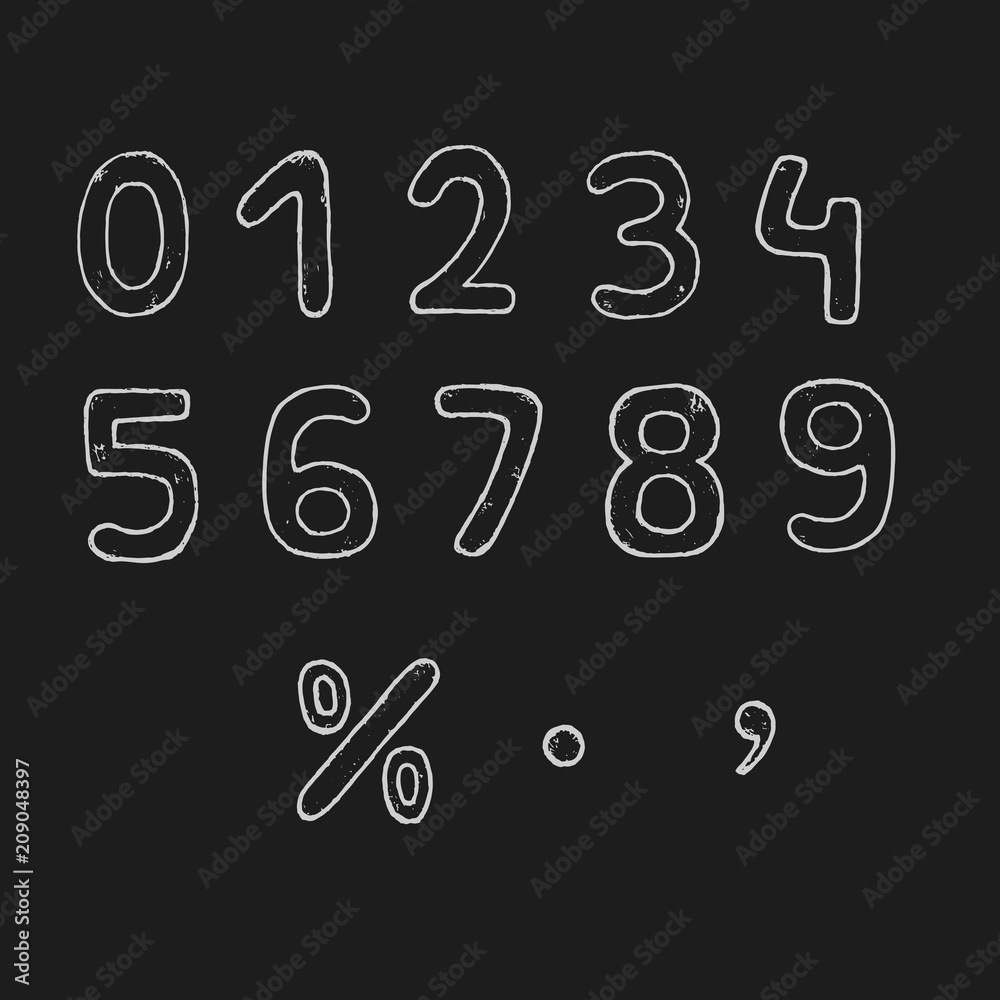 Vector hand drawn numbers. Vector chalk numbers. Vector hand drawn numbers. Vector chalk numbers.