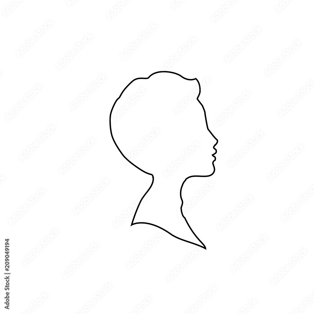 Black profile outline silhouette of boy or man face profile on white