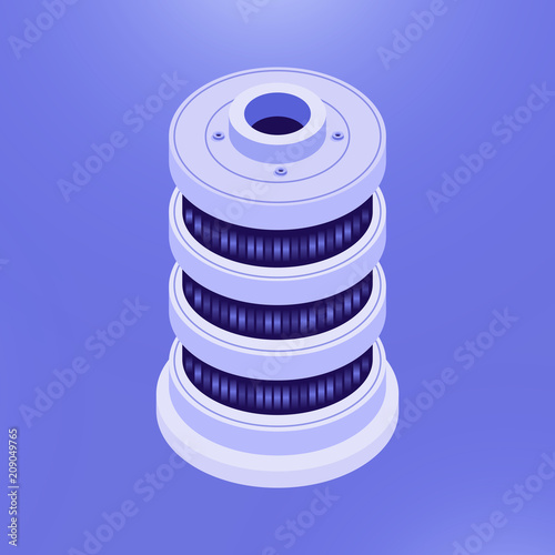 Isometric vector design of network database server element on blue backdrop