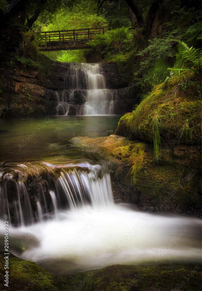 The Sychryd Cascades, (Sgydau Sychryd in Welsh) a set of waterfalls near the Dinas Rock, Pontneddfechan, South Wales, UK
