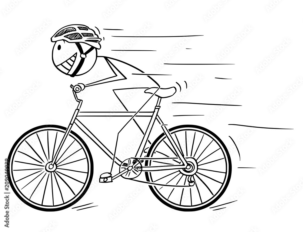 Cartoon stick drawing illustration of man in helmet riding or cycling fast on bicycle. Stock Vector | Adobe Stock Cartoon stick drawing illustration of man in helmet riding or cycling fast on bicycle. Stock Vector | Adobe Stock