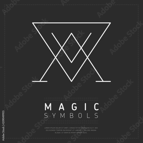 Minimalist design in white color of linear occult symbol on dark gray 