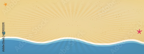 Seaside background or border frame with radiant sun rays
