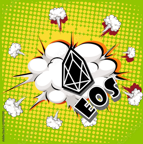 Cryptocurrency icon with retro comic style on green background:ETH icon
