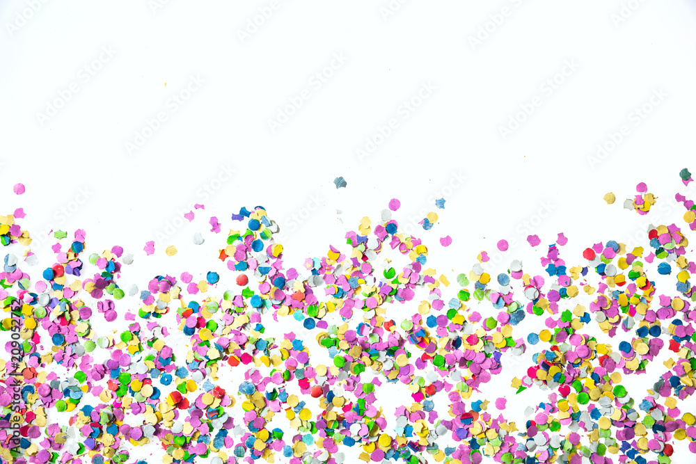 Confetti with copy space on a white background