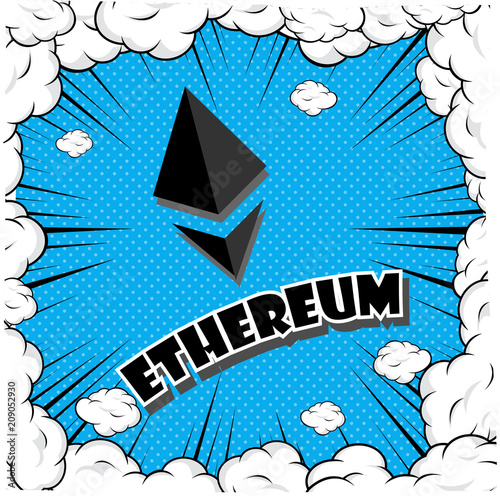 Cryptocurrency icon with retro comic style on Blue background:ETH icon