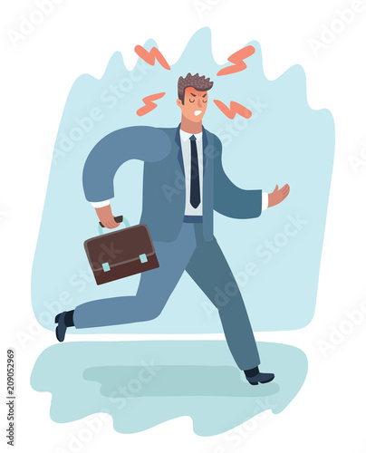 Cartoon of furious man run