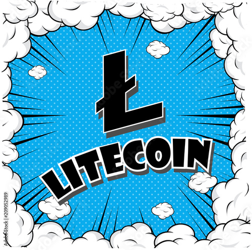 Cryptocurrency icon with retro comic style on Blue background:LTC icon