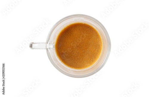 Espresso coffee isolated on a white background, top view