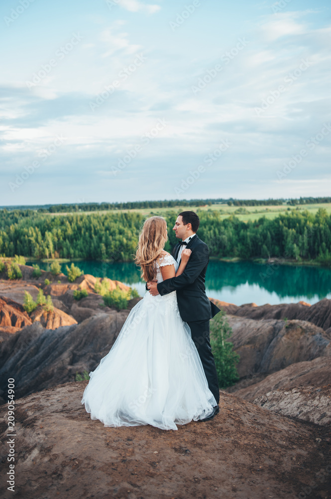 Wedding of a beautiful couple against the backdrop of a canyon a