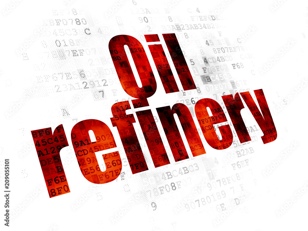 Industry concept: Pixelated red text Oil Refinery on Digital background Industry concept: Pixelated red text Oil Refinery on Digital background