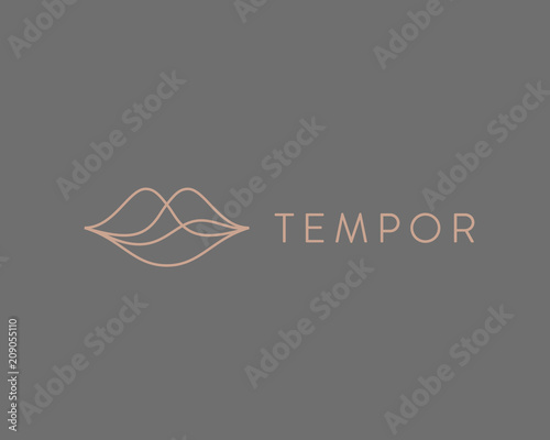 Abstract linear color lips logotype. Wave sound speech vector logo