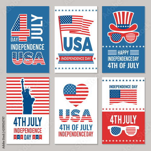 USA Independence day cards. Template of various 4 july labels of America identity