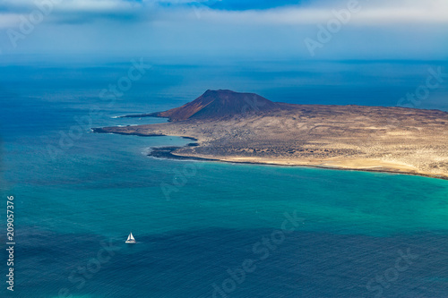 Scenic view of La Graciosa Island from Mirador del Rio, Lanzarote, Canary Islands, Spain