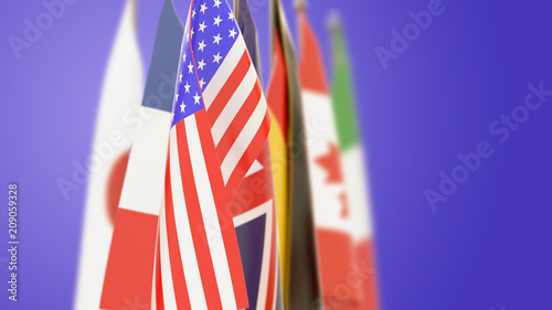 Flags of G7 members isolated with blur
