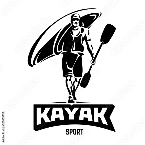 Kayak. Vector black and white sport emblem