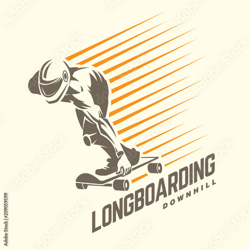 Longboarding. Vector sport emblem on light