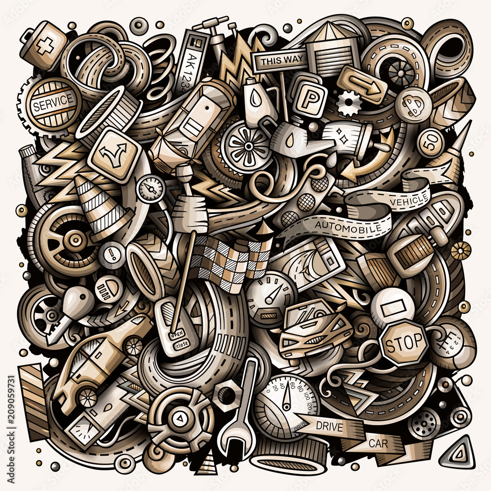 Cartoon vector doodles Automotive illustration Cartoon vector doodles Automotive illustration