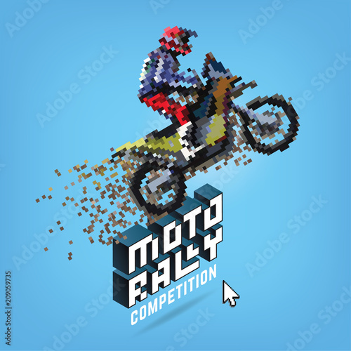 Moto Rally. Vector pixel art illustration