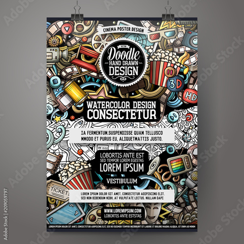 Cartoon hand drawn doodles Cinema poster design