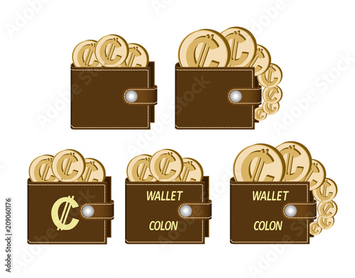 set of brown  wallets with colon coins