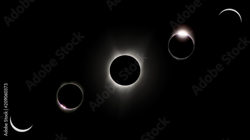 USA. Idaho. Idaho Falls. Rexburg. Total eclipse of the sun of August 21, 2017. Rosary showing the main phases of the eclipse.