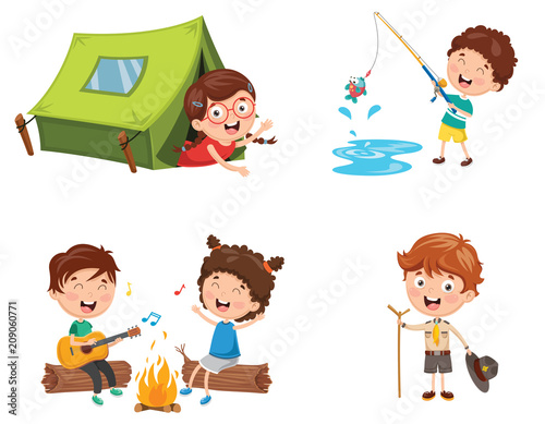 Vector Illustration Of Kids Camping