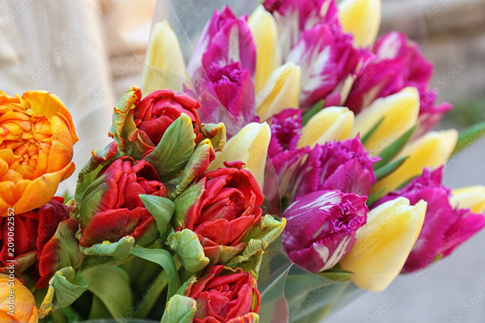 Bouquets of beautiful tulips, closeup Bouquets of beautiful tulips, closeup