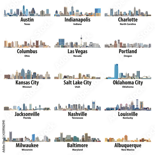 United States cities skylines icons vector collection