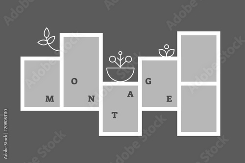 Montage collage photo frame decorative composition blank template, vector design.