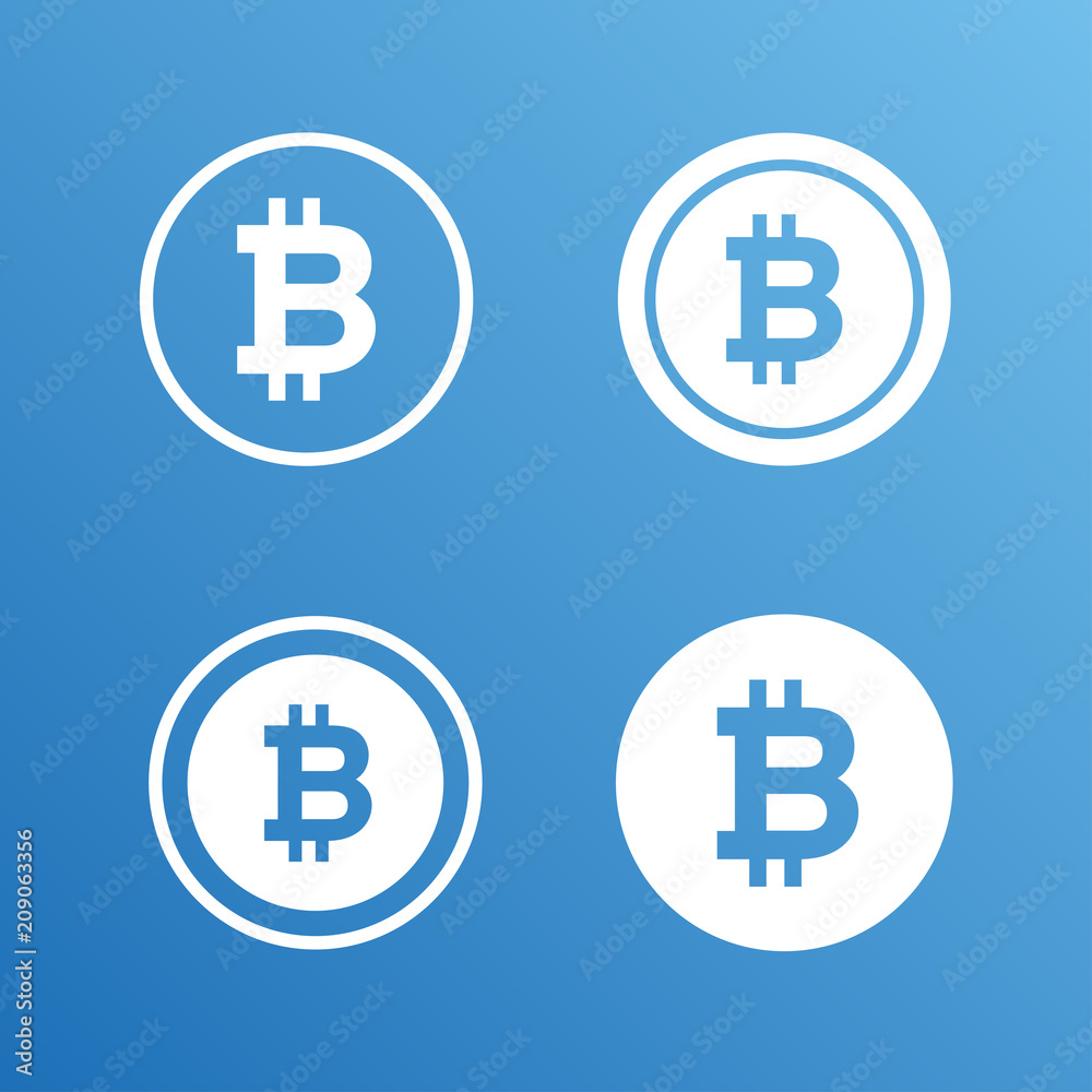 Bitcoin icon set vector on blue gradient background Bitcoin icon set vector on blue gradient background