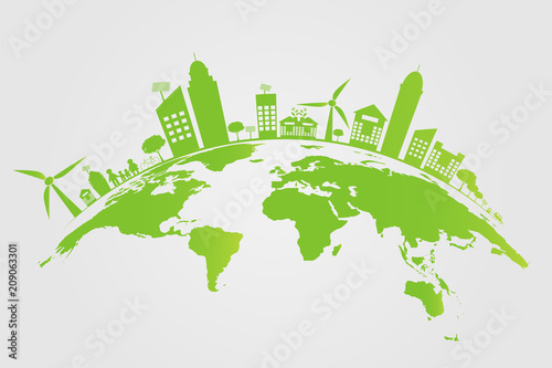 Ecology.Green cities help the world with eco-friendly concept ideas.vector illustration