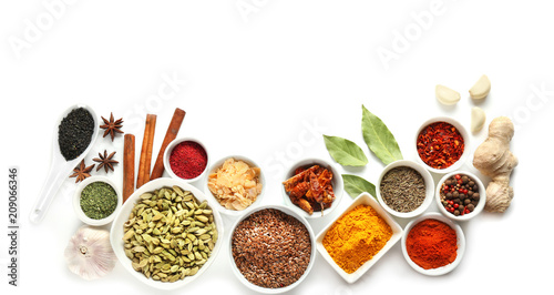 Fototapeta Naklejka Na Ścianę i Meble -  Variety of spices on white background