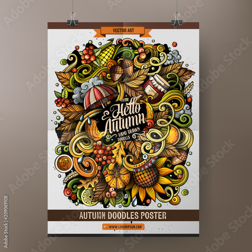 Cartoon hand drawn doodles Autumn poster design