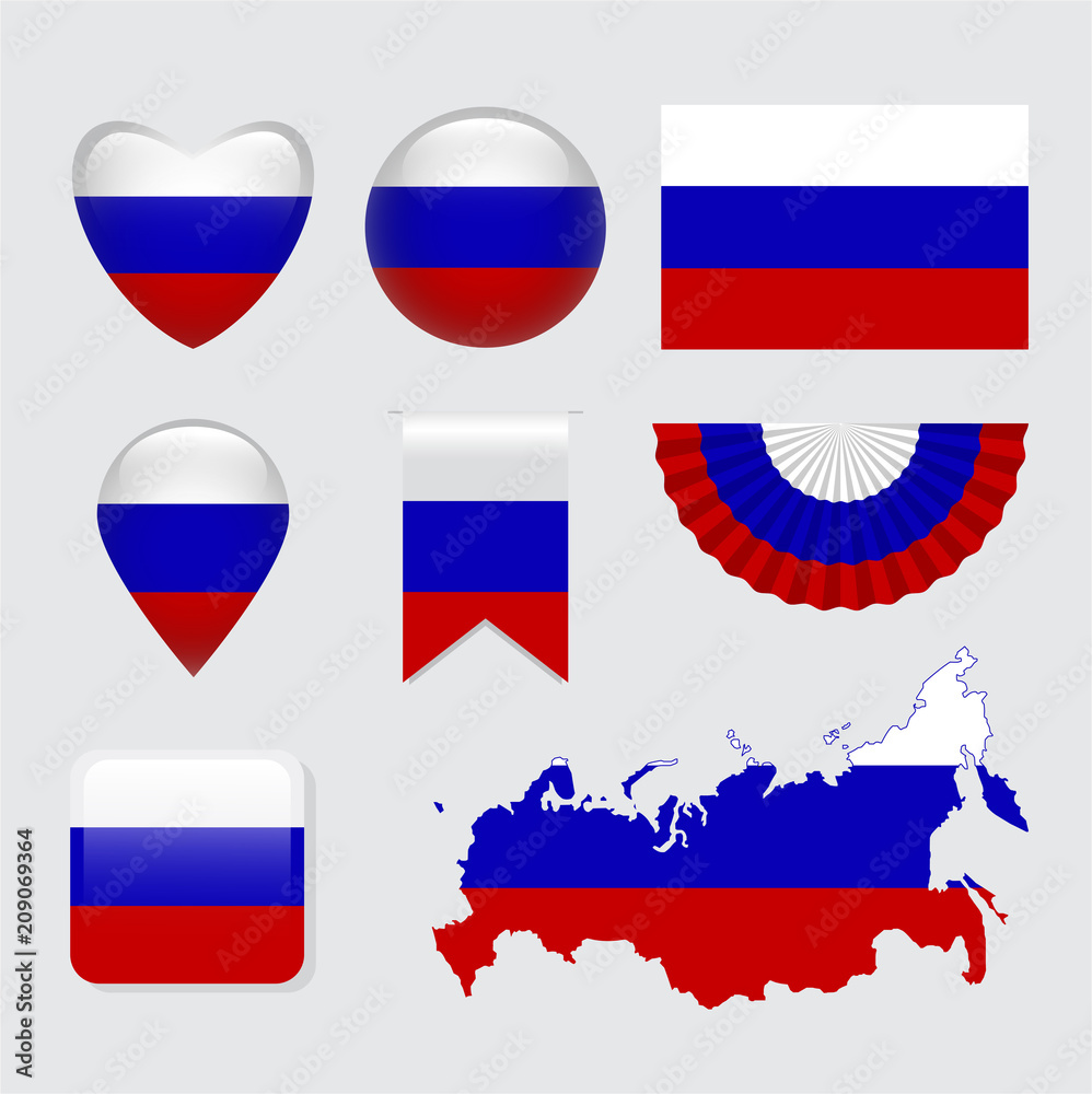 Vector set of Russia flag icon and label Vector set of Russia flag icon and label