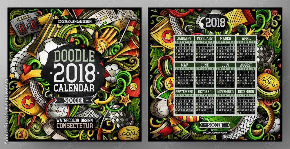 Cartoon colorful hand drawn doodles football 2018 year calendar