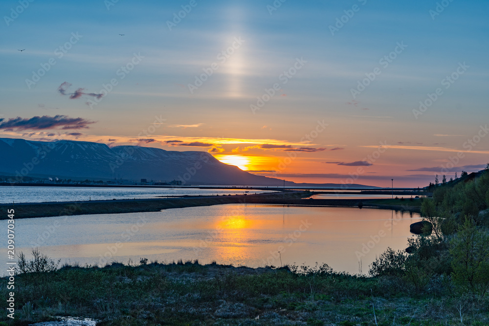 Sunset in Eyjafjordur in North Iceland