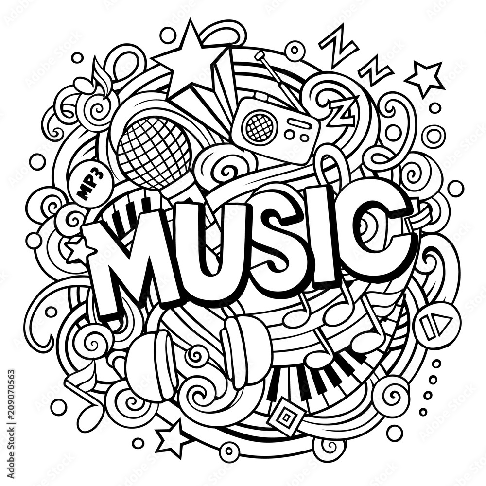 Cartoon cute doodles Music word