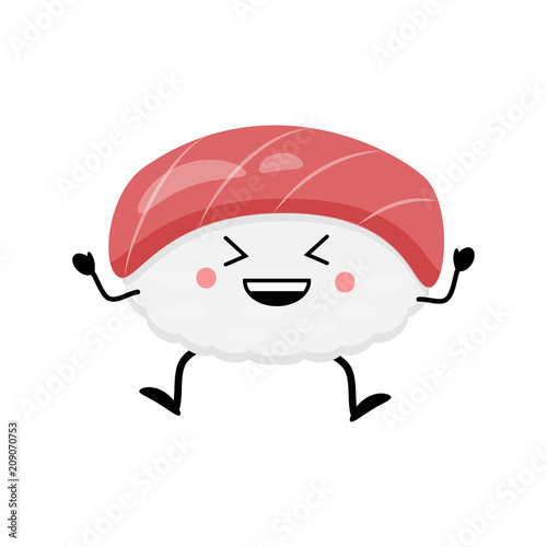 Cute cartoon sushi character. Kawai sushi. Vector illustration i