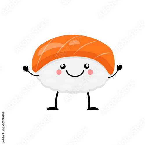 Cute cartoon sushi character. Kawai sushi. Vector illustration i