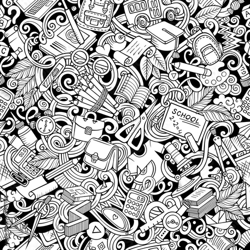 Cartoon cute doodles hand drawn School seamless pattern