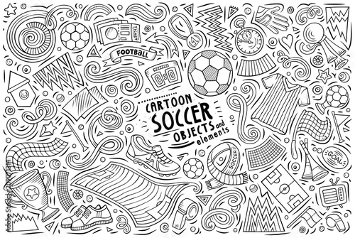 Vector doodle cartoon set of Soccer objects