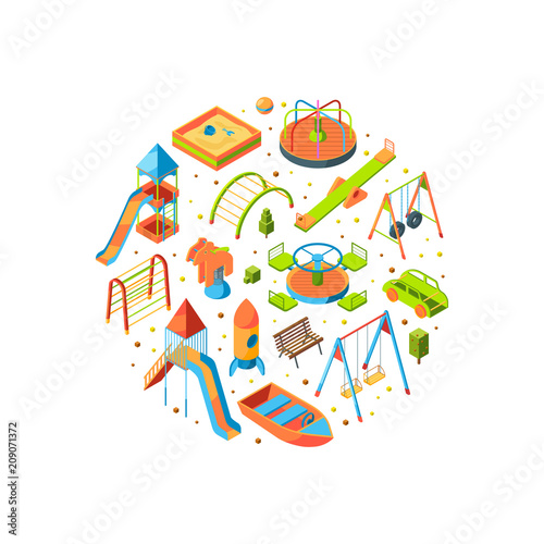 Vector isometric playground objects illustration
