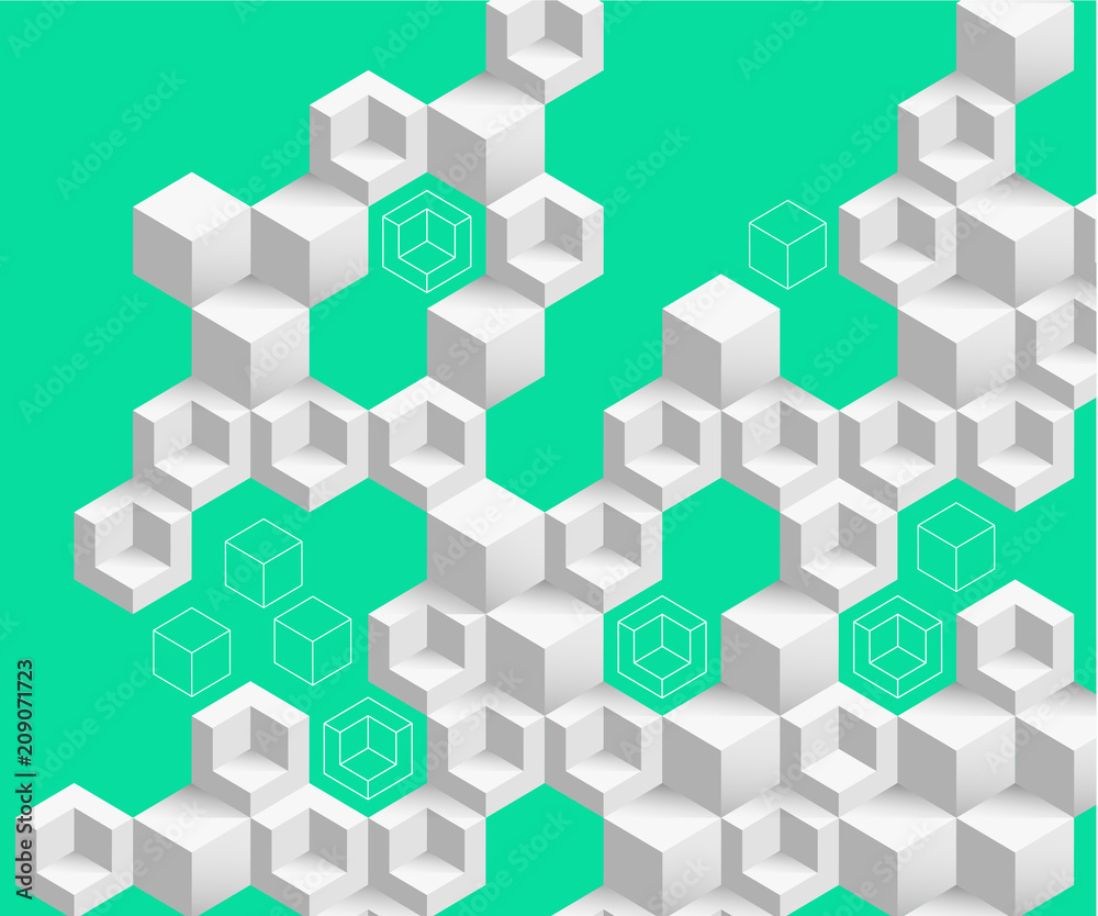 Fototapeta premium Green abstract background with white geometric pattern.