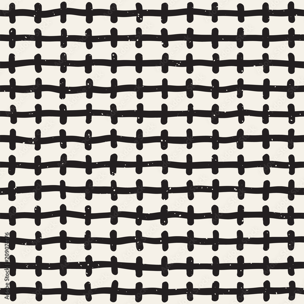 Naklejka premium Hand drawn seamless pattern. Abstract geometric shapes background in black and white. Vector style grungy texture.
