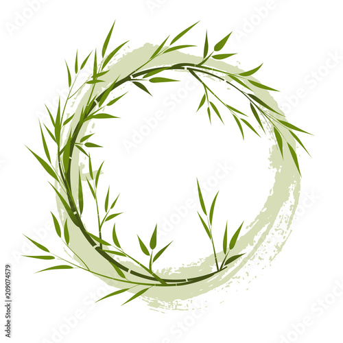 Round frame with bamboo branches, grunge element. vector illustration