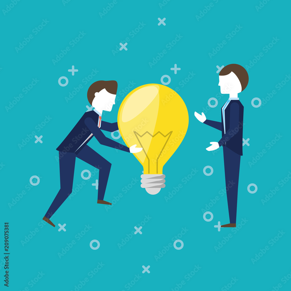 businessmen with bulb icon over blue background, colorful design. vector illustration